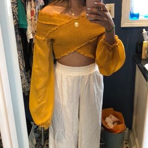Yellow scrunchy crop top